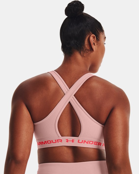 Women's Armour® Mid Crossback Heather Sports Bra, Pink, pdpMainDesktop image number 6